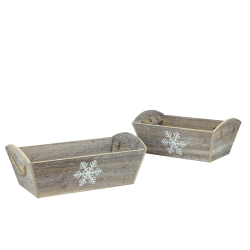 Set of 2 Brown and White Snowflake Christmas Planters 15.5"