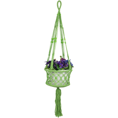 43" Green Lattice Pattern Macrame Hanging Planter Holder