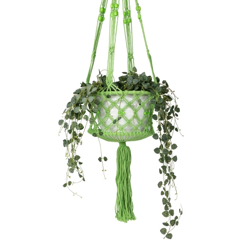 43" Green Lattice Pattern Macrame Hanging Planter Holder