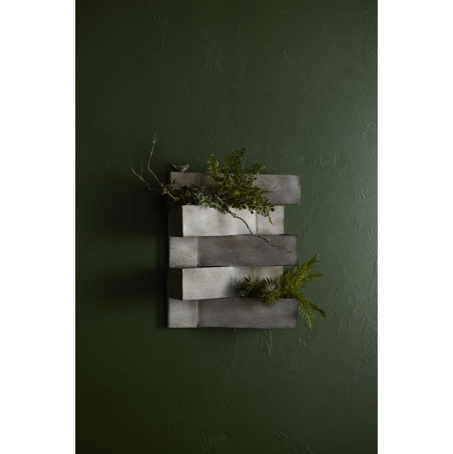 MELROSE  21" Metal Stacked Geometric Outdoor Planter In Gray