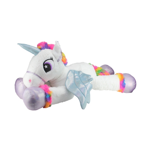 42" Super Soft and Plush White Sitting Winged Unicorn with Rainbow Mane Stuffed Figure