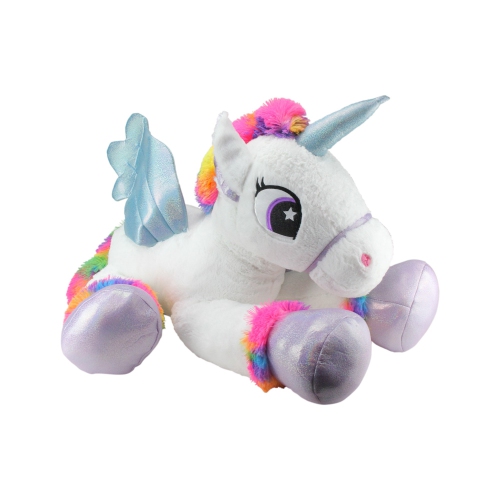 42" Super Soft and Plush White Sitting Winged Unicorn with Rainbow Mane Stuffed Figure