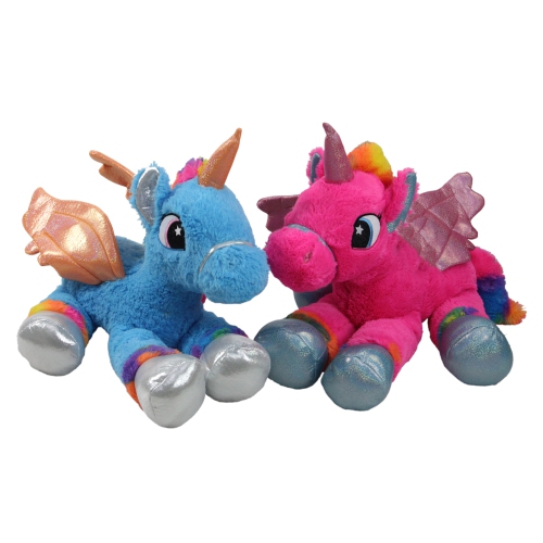 NORTHLIGHT  Set Of 2 Super Soft And Plush Pink And Sitting Winged Unicorns Stuffed Animal Figures 23.5" In Blue