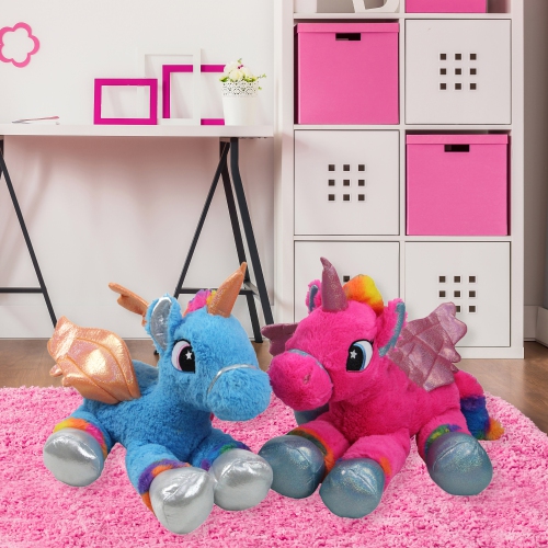 Set of 2 Super Soft and Plush Pink and Blue Sitting Winged Unicorns Stuffed Animal Figures 23.5"
