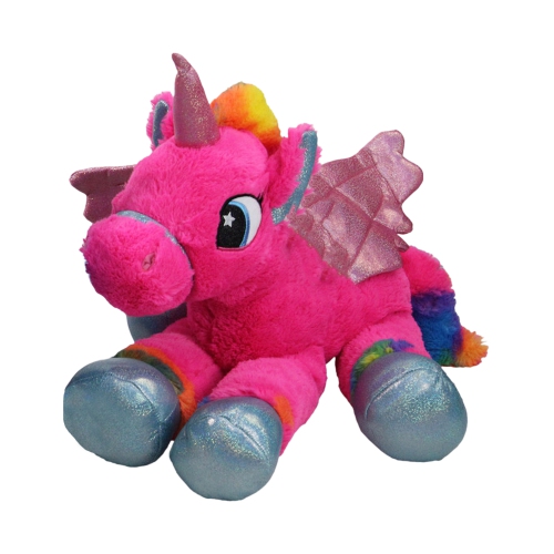 Set of 2 Super Soft and Plush Pink and Blue Sitting Winged Unicorns Stuffed Animal Figures 23.5"