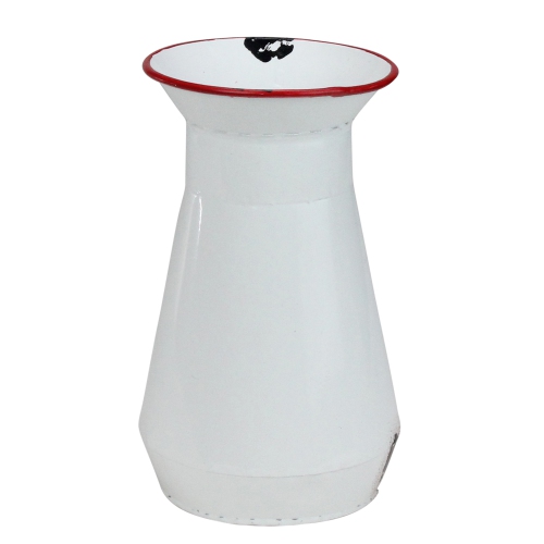 Vase en forme de fleur en forme de bouteille de lait laqué blanc et rouge vieilli 7,5 po