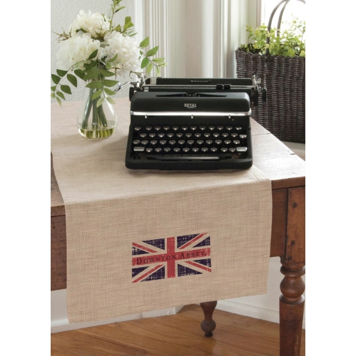 Downton Abbey British Union Jack Natural Beige Decorative Table Runner 16" x 48"
