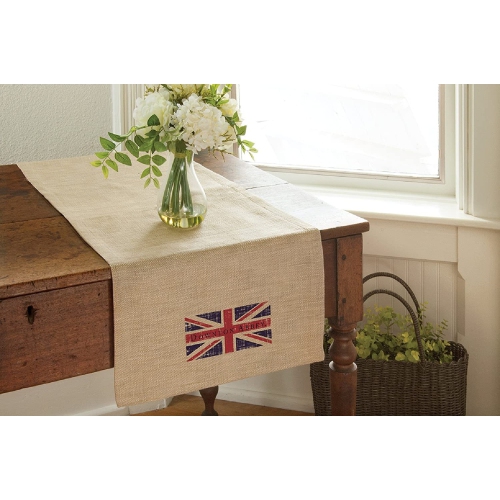 Downton Abbey British Union Jack Natural Beige Decorative Table Runner 16" x 48"