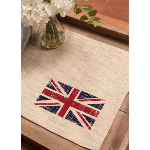 Ensemble de 4 napperons décoratifs en forme de Jack Natural Beige Abbey British Union Jack de Downton 14 x 20 po