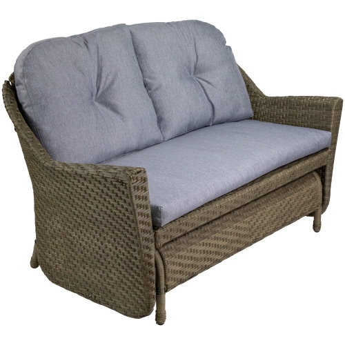 46" Taupe Gray Resin Wicker Deep Seated Double Glider with Gray Cushions