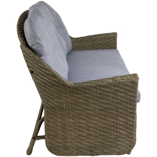 46" Taupe Gray Resin Wicker Deep Seated Double Glider with Gray Cushions