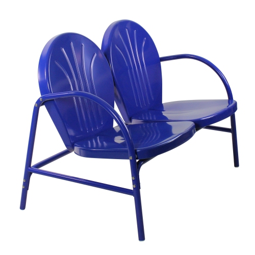 47-Inch Outdoor Retro Tulip Steel Loveseat, Blue