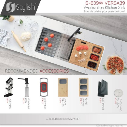 OPEN BOX A - Undermount 39" Workstation Single-Bowl 16 Gauge Stainless Steel Kitchen Sink with Accessories included, S-639W