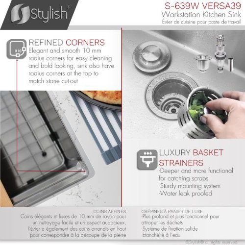 OPEN BOX A - Undermount 39" Workstation Single-Bowl 16 Gauge Stainless Steel Kitchen Sink with Accessories included, S-639W