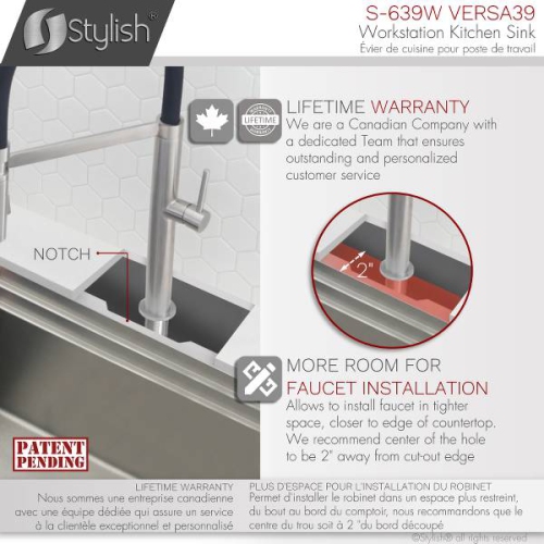 OPEN BOX A - Undermount 39" Workstation Single-Bowl 16 Gauge Stainless Steel Kitchen Sink with Accessories included, S-639W