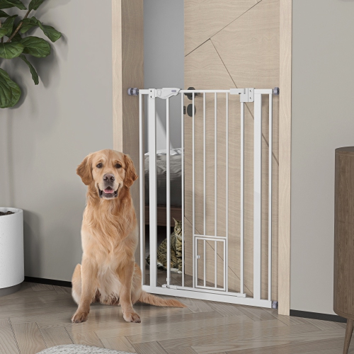 Barrière pour animal de compagnie de 41 po de PawHut avec porte à franchir, barrières intérieures faciles à ouvrir pour les portes, la maison et les