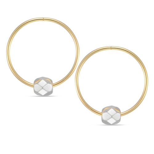 LE REVE GOLD  10Kt Sleeper With Mirror Bead Earrings In White