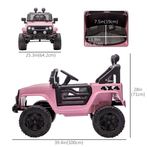 Aosom – camion tout-terrain 12&nbsp;V pour enfants, batterie électrique de VUS alimentée par télécommande, vitesse réglable, rose