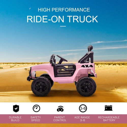 Aosom – camion tout-terrain 12&nbsp;V pour enfants, batterie électrique de VUS alimentée par télécommande, vitesse réglable, rose