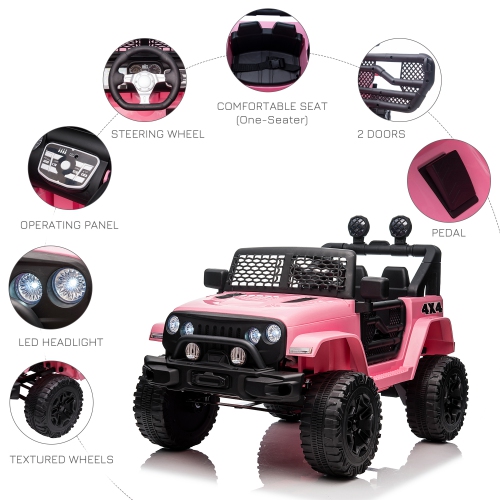 Aosom – camion tout-terrain 12&nbsp;V pour enfants, batterie électrique de VUS alimentée par télécommande, vitesse réglable, rose