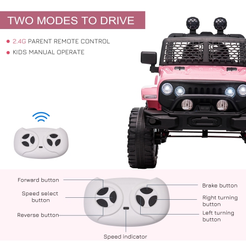 Aosom – camion tout-terrain 12&nbsp;V pour enfants, batterie électrique de VUS alimentée par télécommande, vitesse réglable, rose