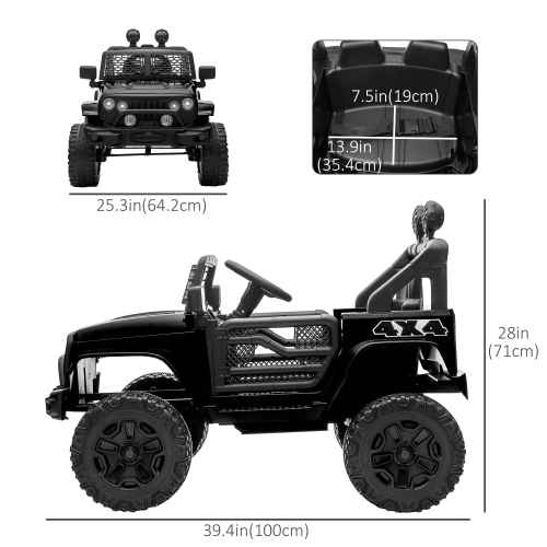 Aosom – camion tout-terrain 12&nbsp;V pour enfants, batterie électrique de VUS alimentée par télécommande, vitesse réglable, noir