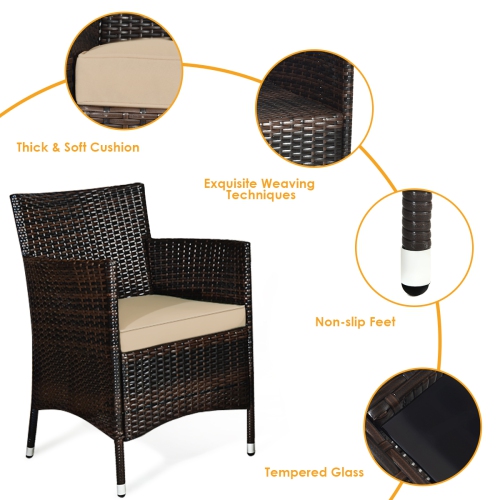 Gymax 4PCS Patio Rattan Conversation Furniture Set Outdoor w/ Brown & Grey Cushion