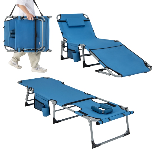 GYMAX  Folding Chaise Lounge Chair Sunbathing Recliner W/ Face Hole & Removable Pillow