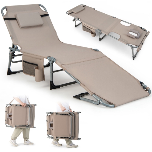 GYMAX  Outdoor Folding Chaise 5-Position Lounge Chair W/ Face Hole &adjustable Footrest