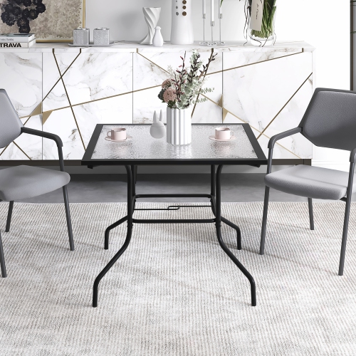 Gymax 35'' Patio Dining Table Square Outdoor Dining Table w/ Tempered Glass Tabletop Black