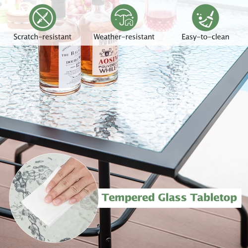 Gymax 35'' Patio Dining Table Square Outdoor Dining Table w/ Tempered Glass Tabletop Black