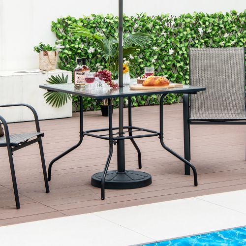 Gymax 35'' Patio Dining Table Square Outdoor Dining Table w/ Tempered Glass Tabletop Black