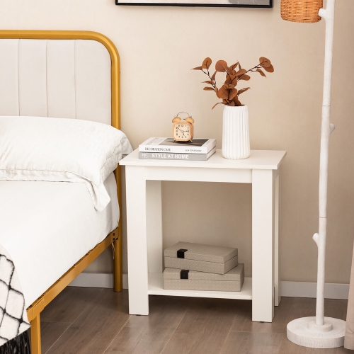Gymax 2-Tier End Table Modern Sofa Bedside Table Compact Nightstand with Storage Shelf