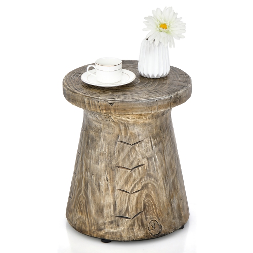 GYMAX  17" Concrete Accent Side Table Mushroom Wood-Like End Table Plant Stand Stool