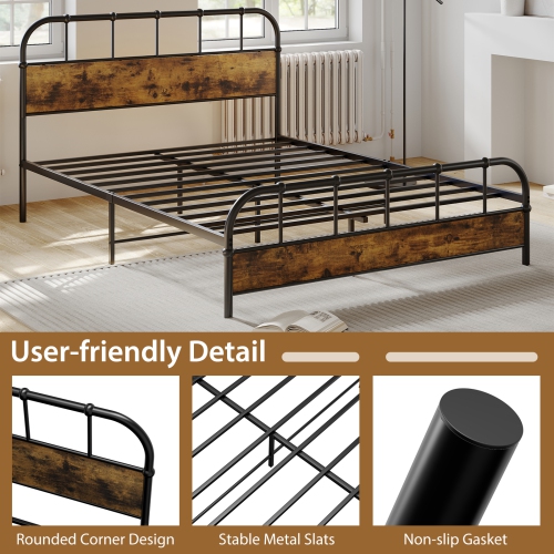 Gymax Queen Size Bed Frame Industrial Platform Bed Frame w/ Under Bed Storage