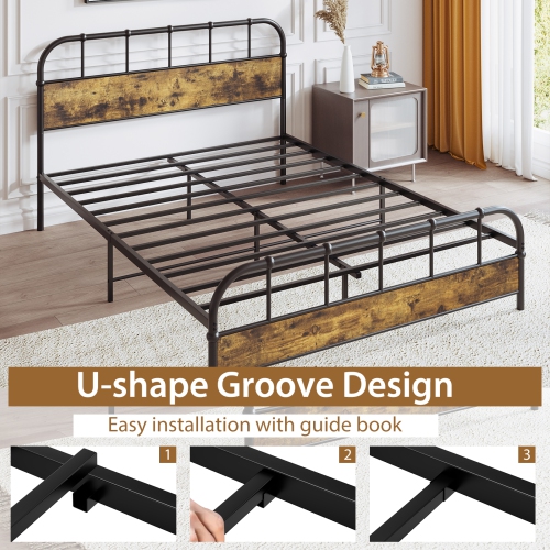 Gymax Queen Size Bed Frame Industrial Platform Bed Frame w/ Under Bed Storage