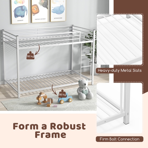 Gymax Twin Over Twin Low Metal Bunk Bed with Ladder Guardrails for Teens Adults