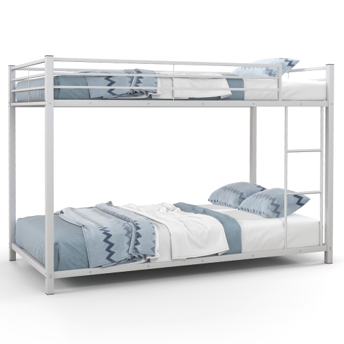 Gymax Twin Over Twin Low Metal Bunk Bed with Ladder Guardrails for Teens Adults