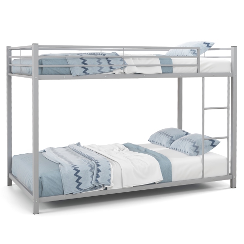 Gymax Twin Over Twin Low Metal Bunk Bed with Ladder Guardrails for Teens Adults