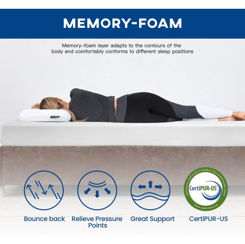 Matelas double mousse à mémoire gel 6 po pour soulagement froid de la pression, matelas mi-ferme certifié CertiPUR-US/Bed-in-a-Box/décharge