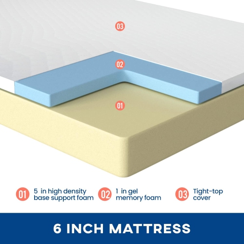 Twin Mattress 6 inch Gel Memory Foam Mattress for Cool Sleep & Pressure Relief, Medium Firm Mattresses CertiPUR-US Certified/Bed-in-a-Box/Pressure