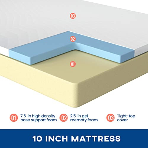 Queen Mattress 10 inch Gel Memory Foam Mattress for Cool Sleep and Pressure Relief, Medium Firm Mattresses CertiPUR-US