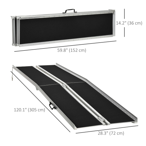 HOMCOM 10ft Wheelchair Ramp, Non-Slip Aluminum Folding Handicap Ramp, Suitable for Door Thresholds, Home Steps, Cars, Scooters, Carts, and Stairs
