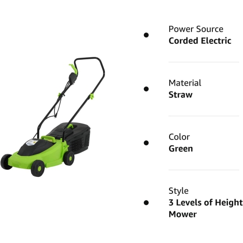 Electric Lawn Mower Grass Cutter Machine,Corded, 12 Amp, Dethatcher,13-Inch with Collection Box