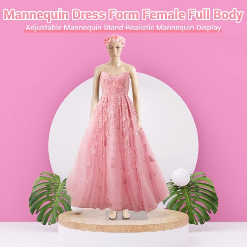 Female Mannequin Torso Dress Form Mannequin Body 69Inches Adjustable Mannequin Model Full Body Plastic Detachable Mannequin Stand Realistic Display