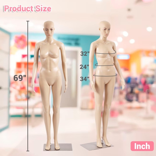 Female Mannequin Torso Dress Form Mannequin Body 69Inches Adjustable Mannequin Model Full Body Plastic Detachable Mannequin Stand Realistic Display