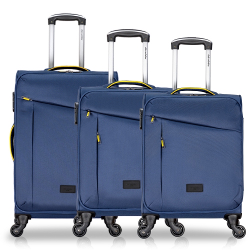 Club Rochelier 3 Piece SET Soft Side Luggage with Contrast Handles, Navy and Yellow