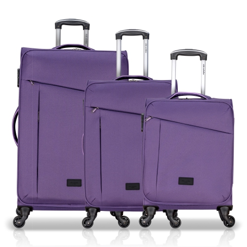Club Rochelier 3 Piece SET Soft Side Luggage with Contrast Handles, Purple and Lilac