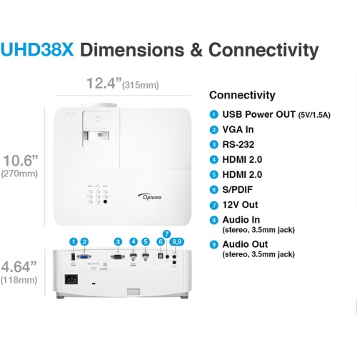 Optoma UHD38X 4K UHD Projector with High Dynamic Range - White