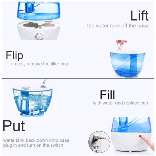 Cool Mist Humidifier, 28dB Quiet BPA-Free Ultrasonic Air Humidifier for Bedroom, Independent Power Adapter, 30H Run Time, 360° Nozzle, Auto Shut Off,